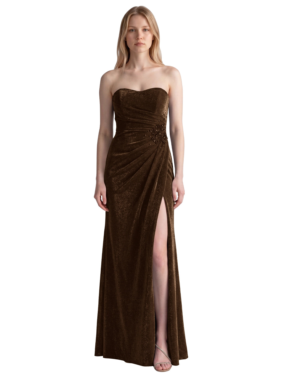 Velvet Prom Dress with Beaded Applique 