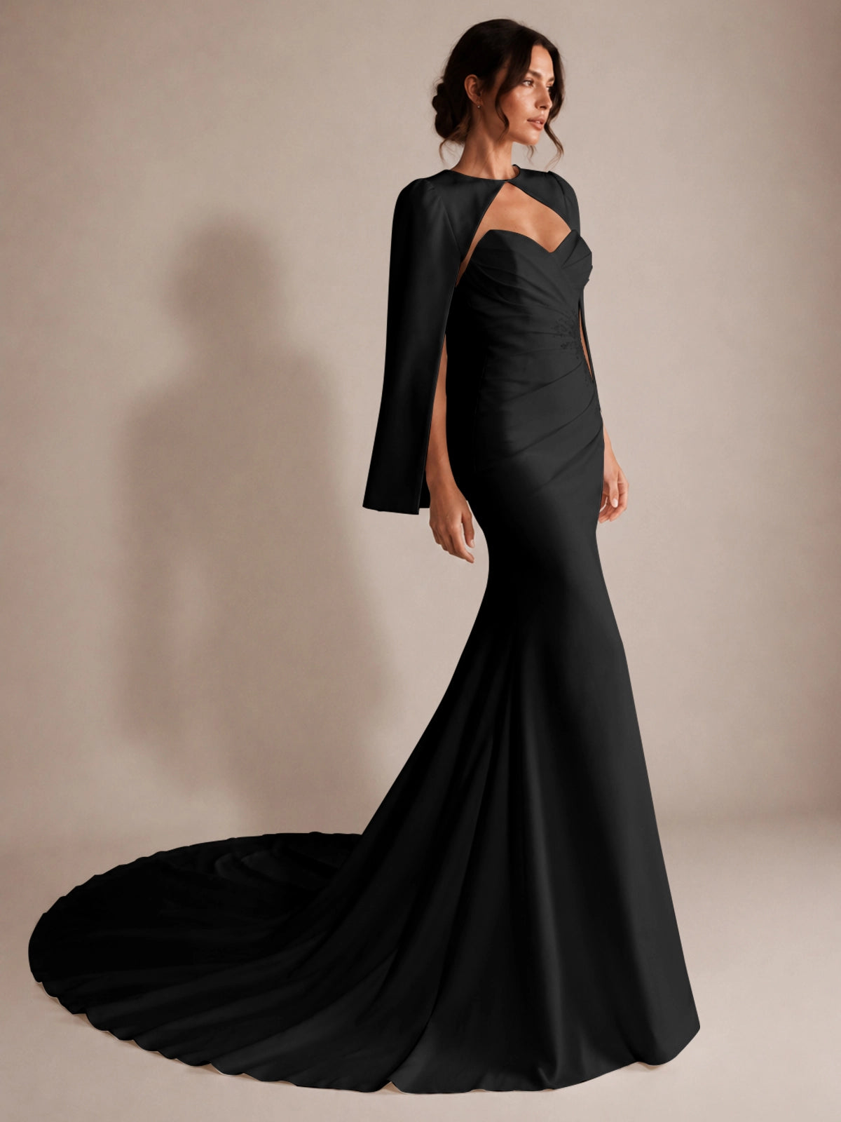 Stretch Satin Wedding Dress with Cape