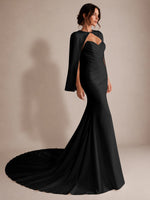 Stretch Satin Wedding Dress with Cape