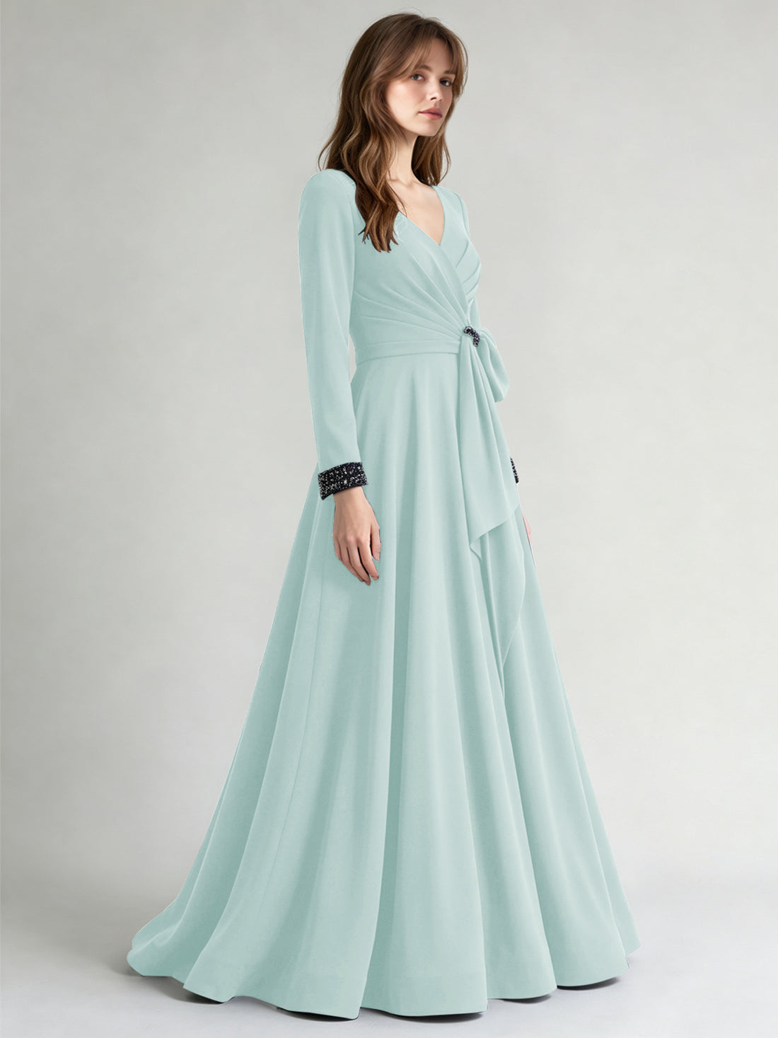 Stretch Satin Mother of the Bride Dress with Crystal