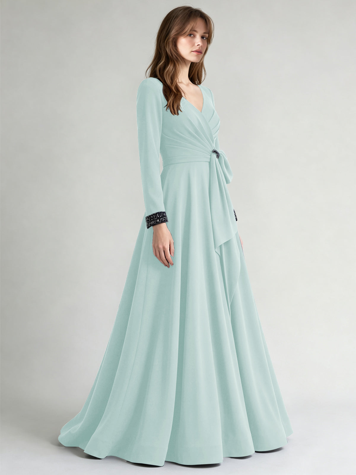 Stretch Satin Mother of the Bride Dress with Crystal