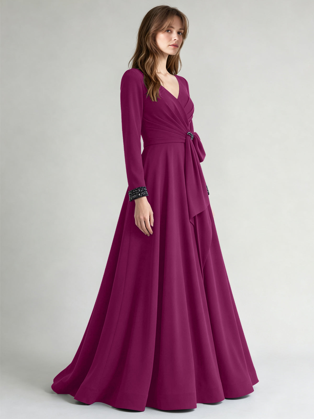 Stretch Satin Mother of the Bride Dress with Crystal