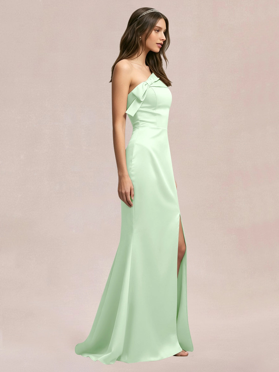 Satin Bow Accent Bridesmaid Dress 