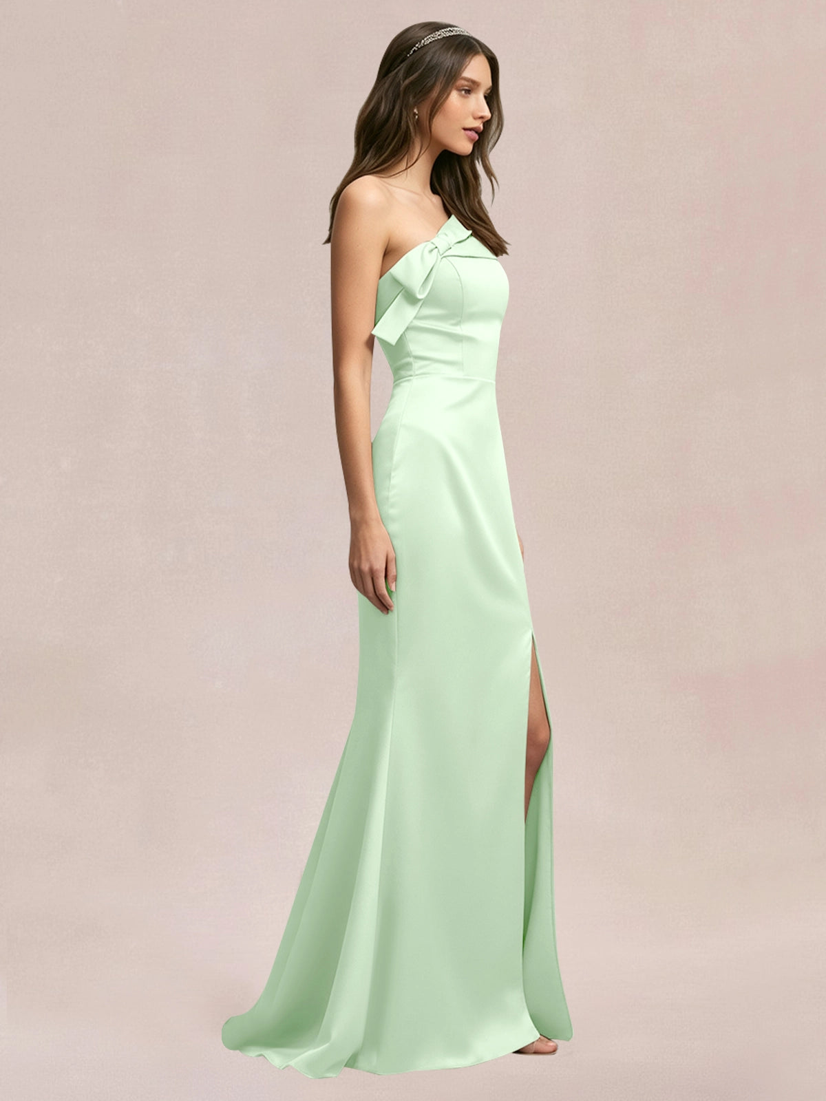 Satin Bow Accent Bridesmaid Dress 
