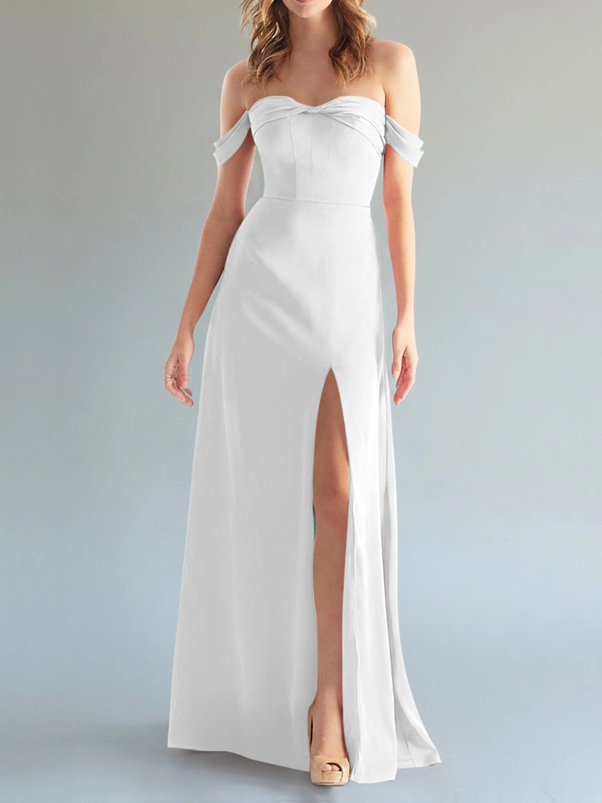 Off-the-Shoulder Slit Bridesmaid Dress 