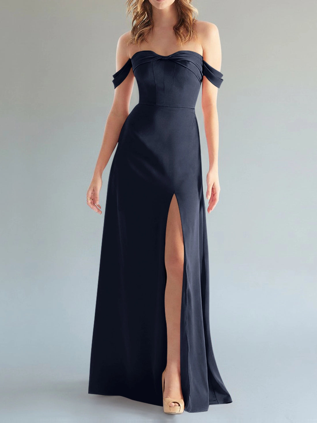 Off-the-Shoulder Slit Bridesmaid Dress 