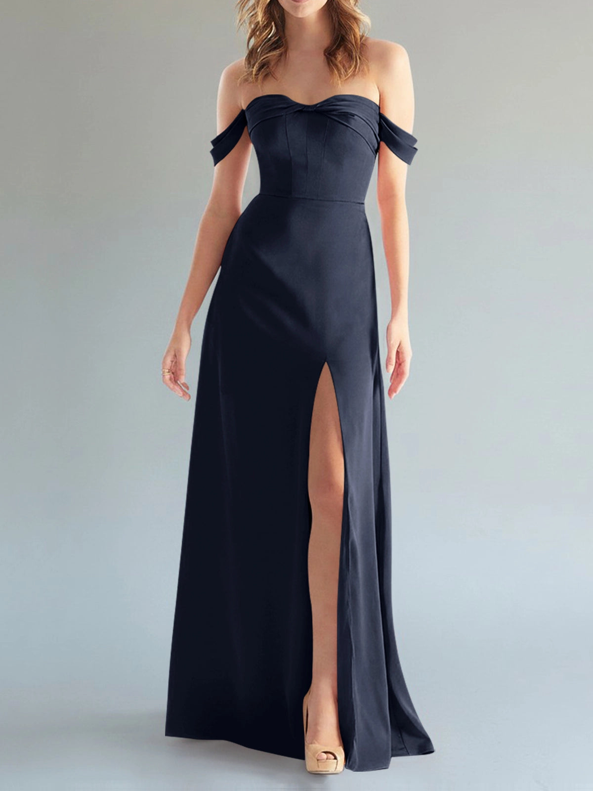 Off-the-Shoulder Slit Bridesmaid Dress 