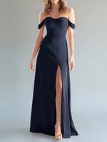 Off-the-Shoulder Slit Bridesmaid Dress 