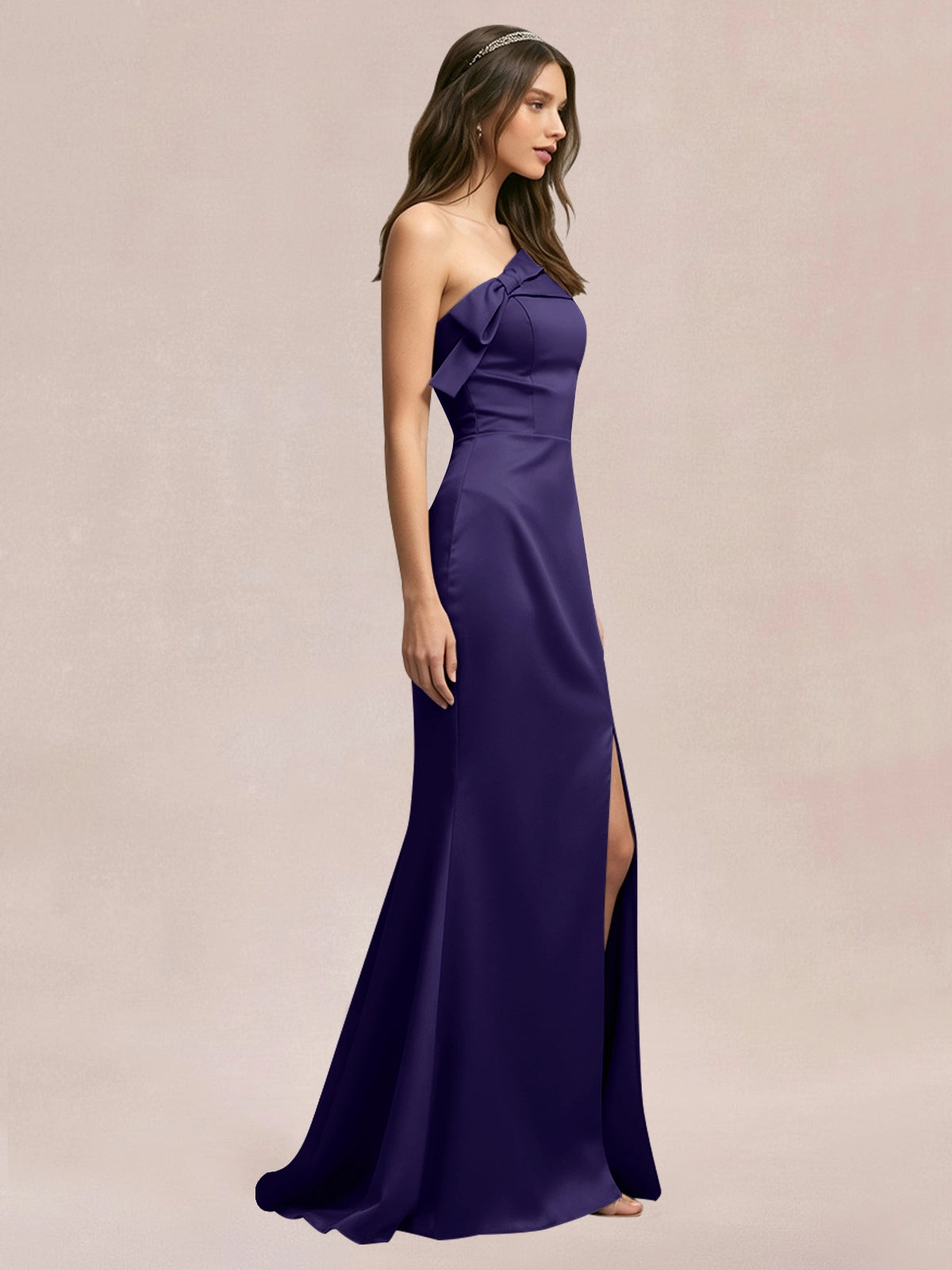 Satin Bow Accent Bridesmaid Dress 