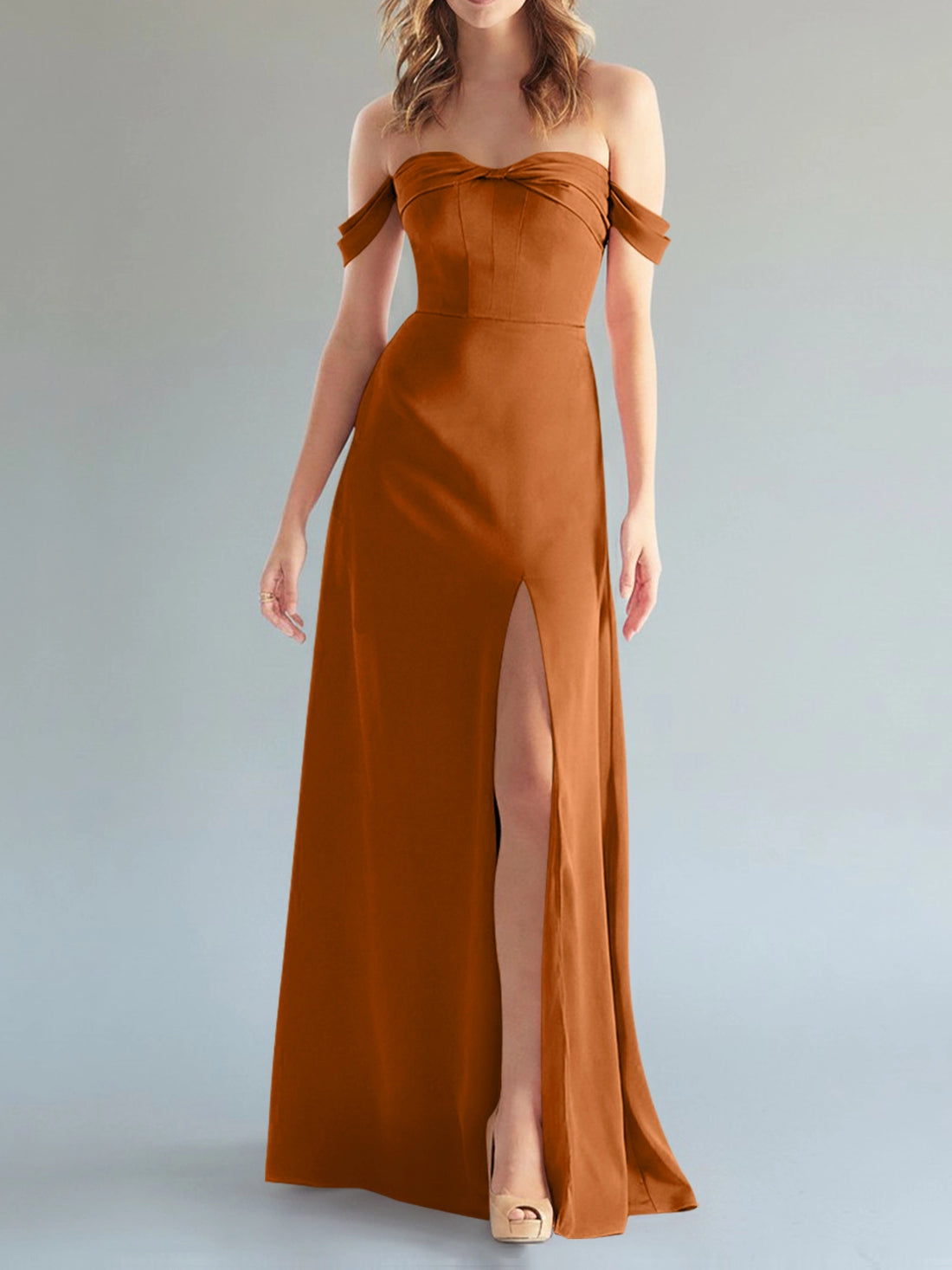 Off-the-Shoulder Slit Bridesmaid Dress 