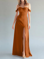 Off-the-Shoulder Slit Bridesmaid Dress 
