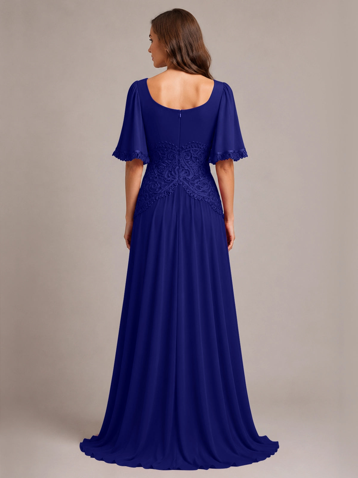 Cowl Neck Mother of the Bride Dress with Applique 