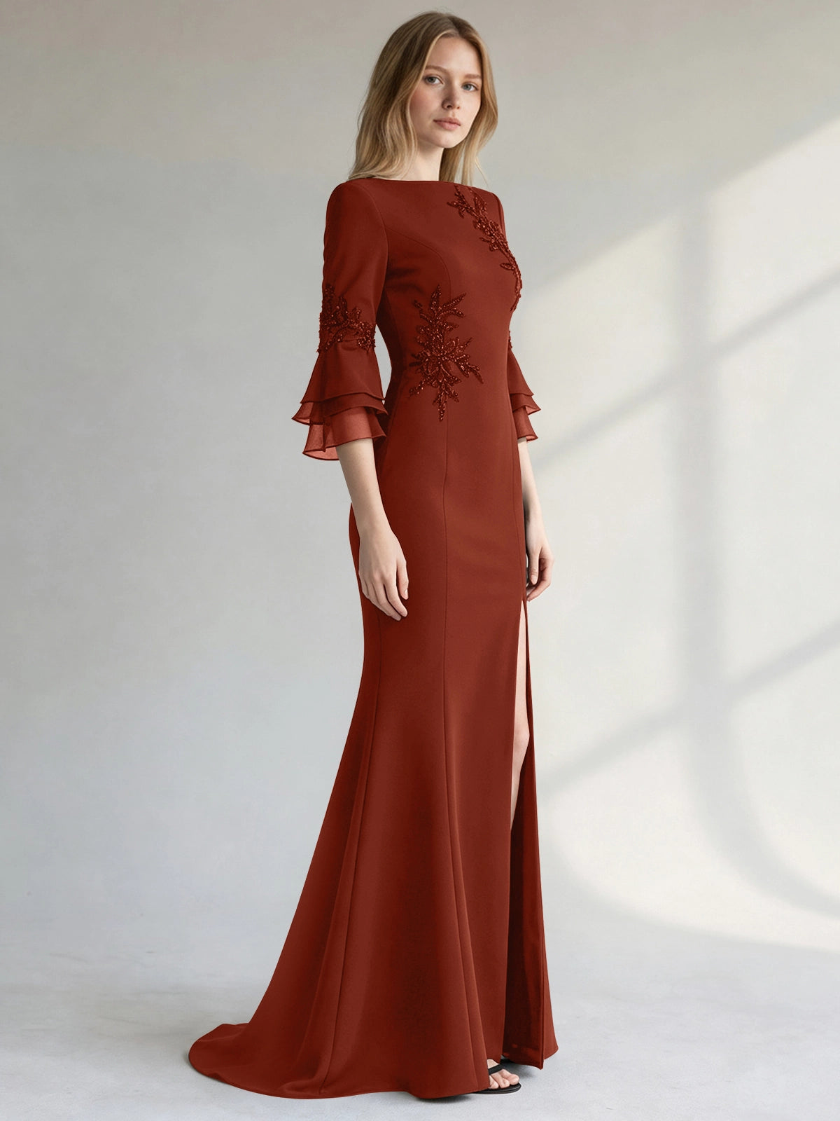 Chiffon Mother of the Bride Dress with 3/4 Sleeves