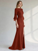 Chiffon Mother of the Bride Dress with 3/4 Sleeves