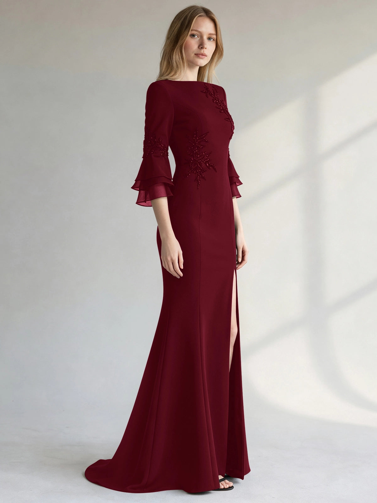 Chiffon Mother of the Bride Dress with 3/4 Sleeves