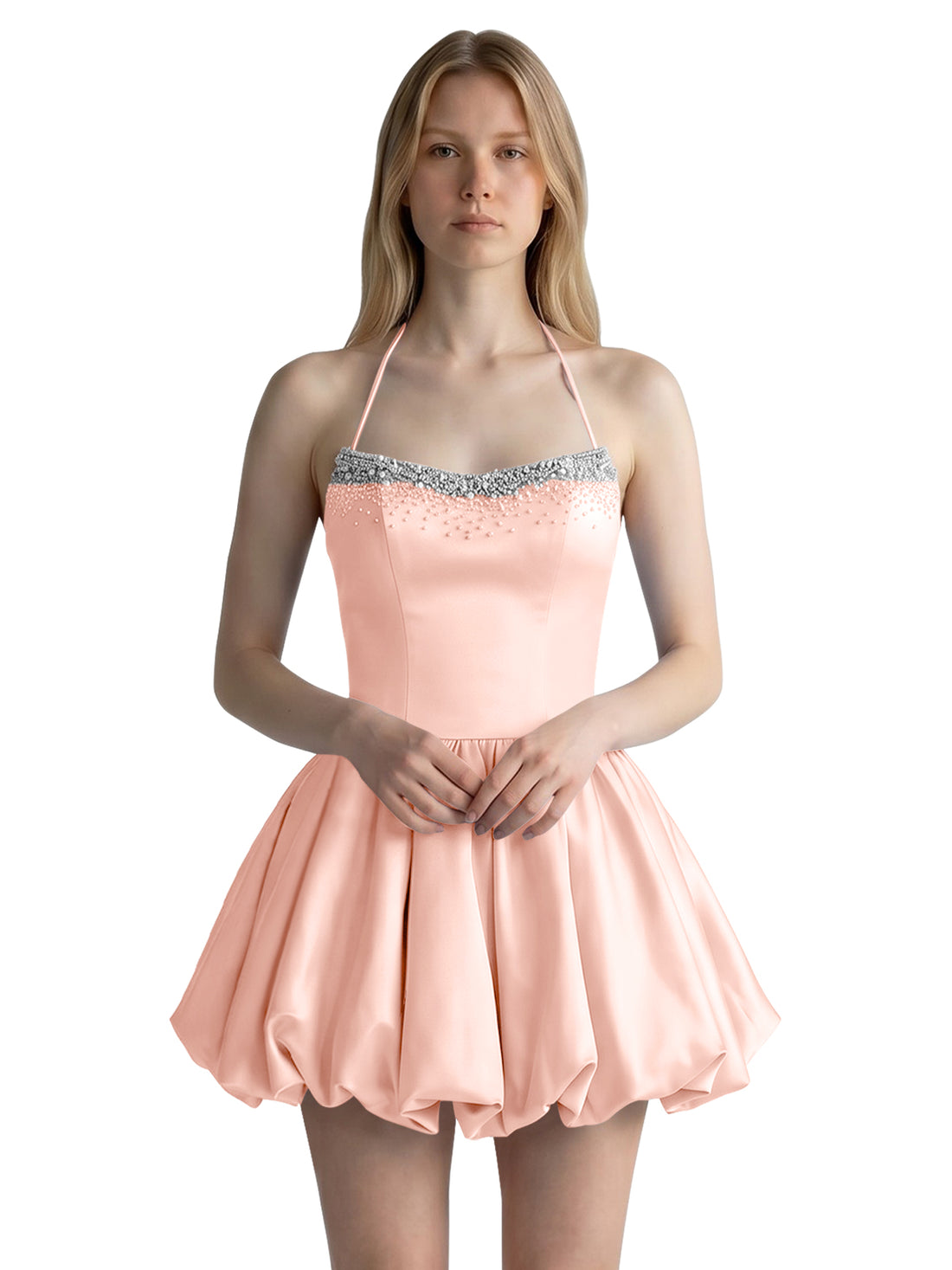 Beading Bubble Hem Mini Dress 