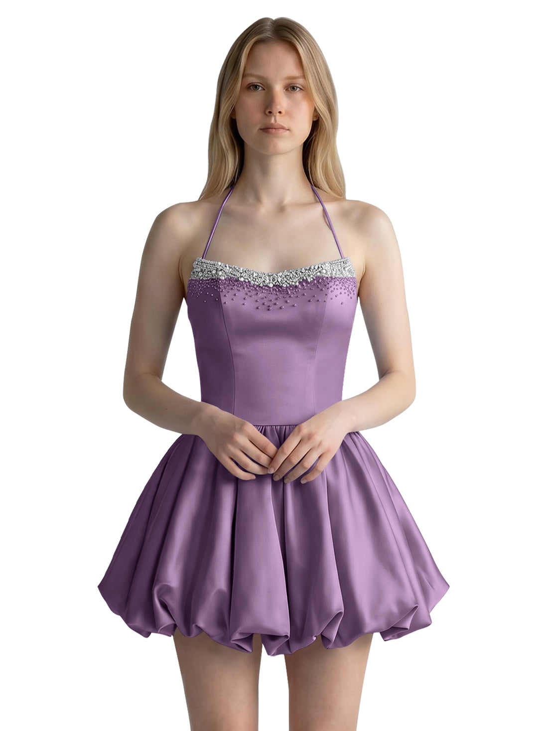 Beading Bubble Hem Mini Dress 