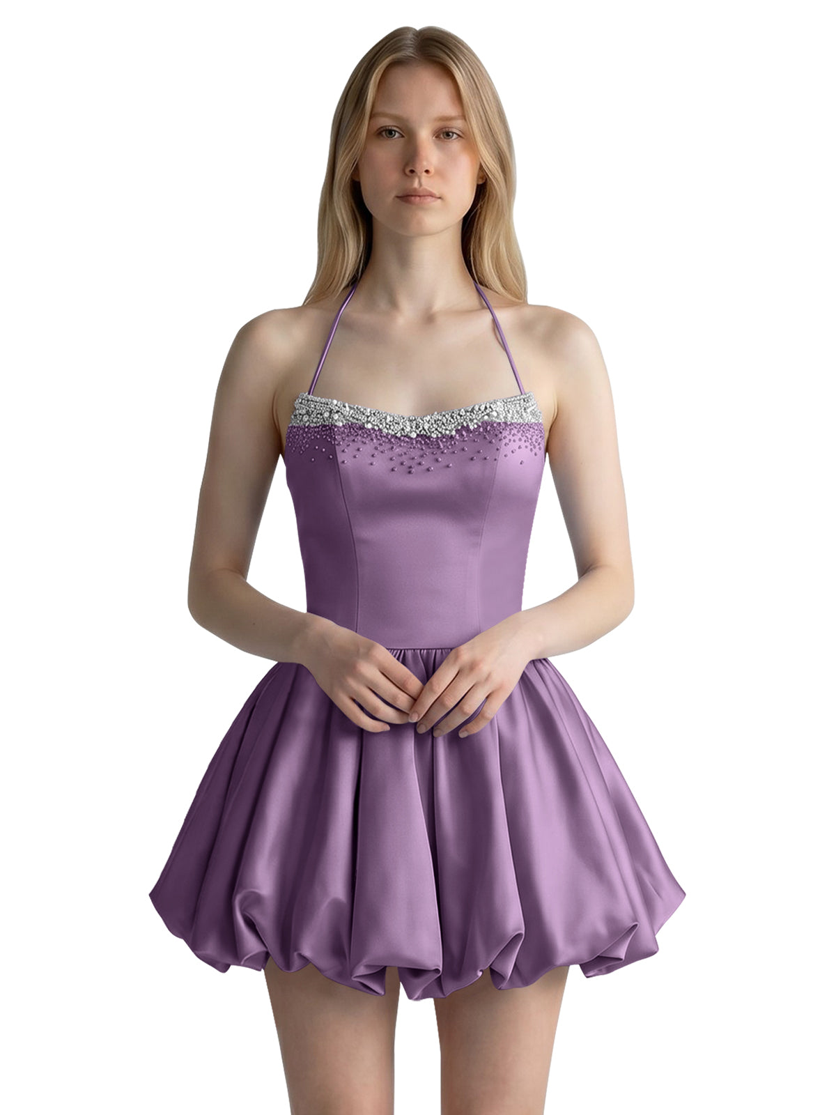 Beading Bubble Hem Mini Dress 