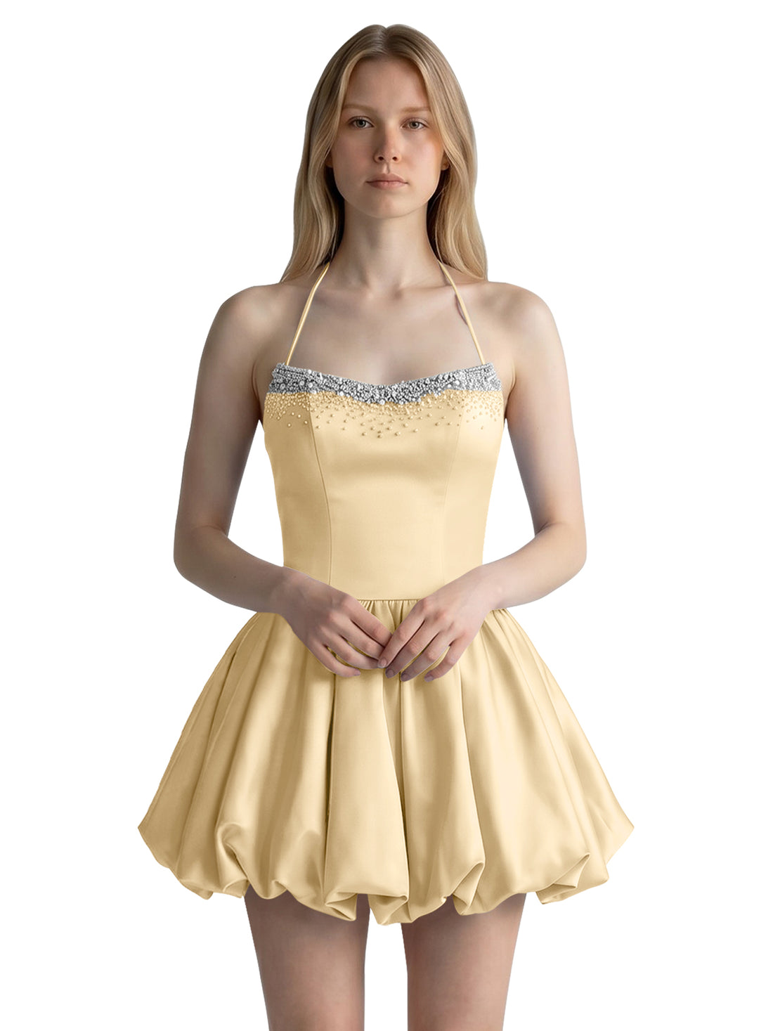 Beading Bubble Hem Mini Dress 