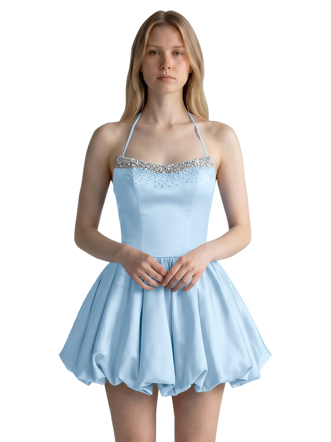 Beading Bubble Hem Mini Dress 