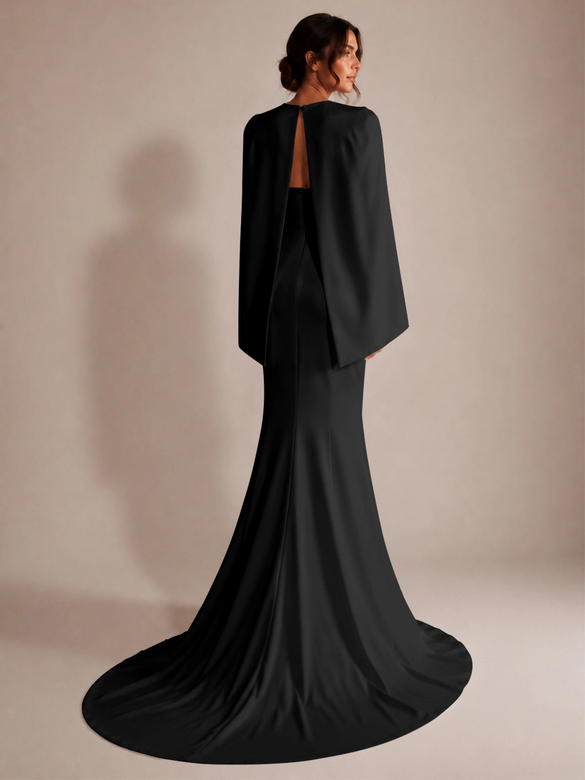 Stretch Satin Wedding Dress with Cape