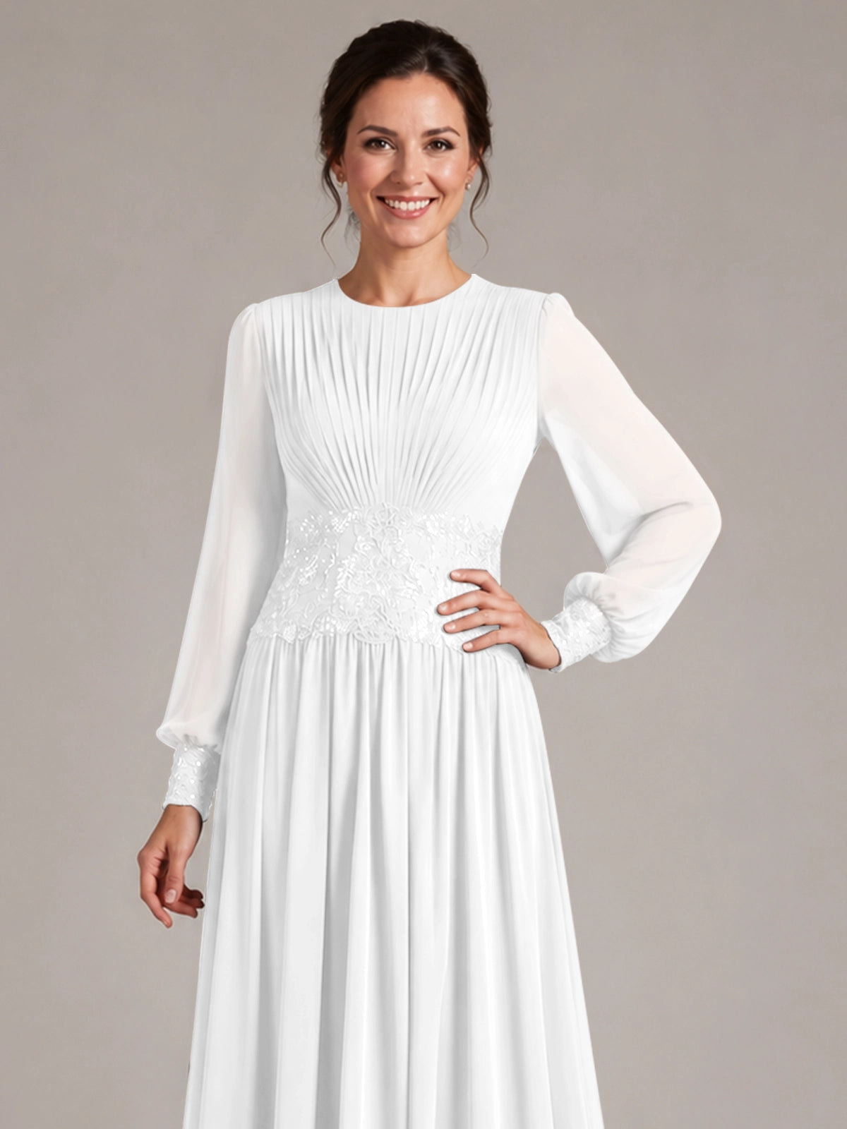 Chiffon Mother of the Bride Dress with Jewel Neckline 