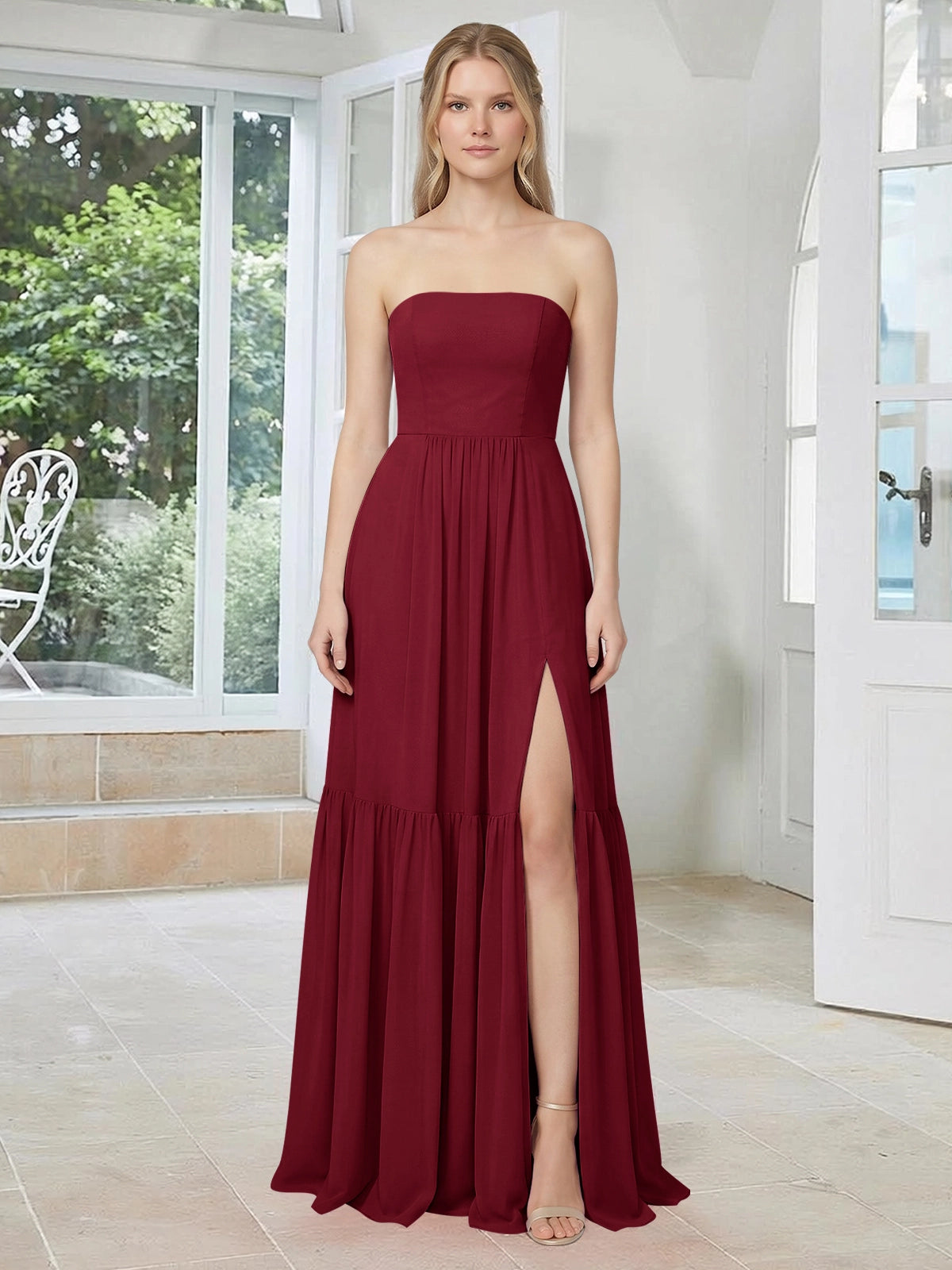 Strapless Bridesmaid Dress with Slit 