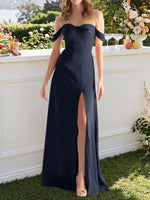 Off-the-Shoulder Slit Bridesmaid Dress 