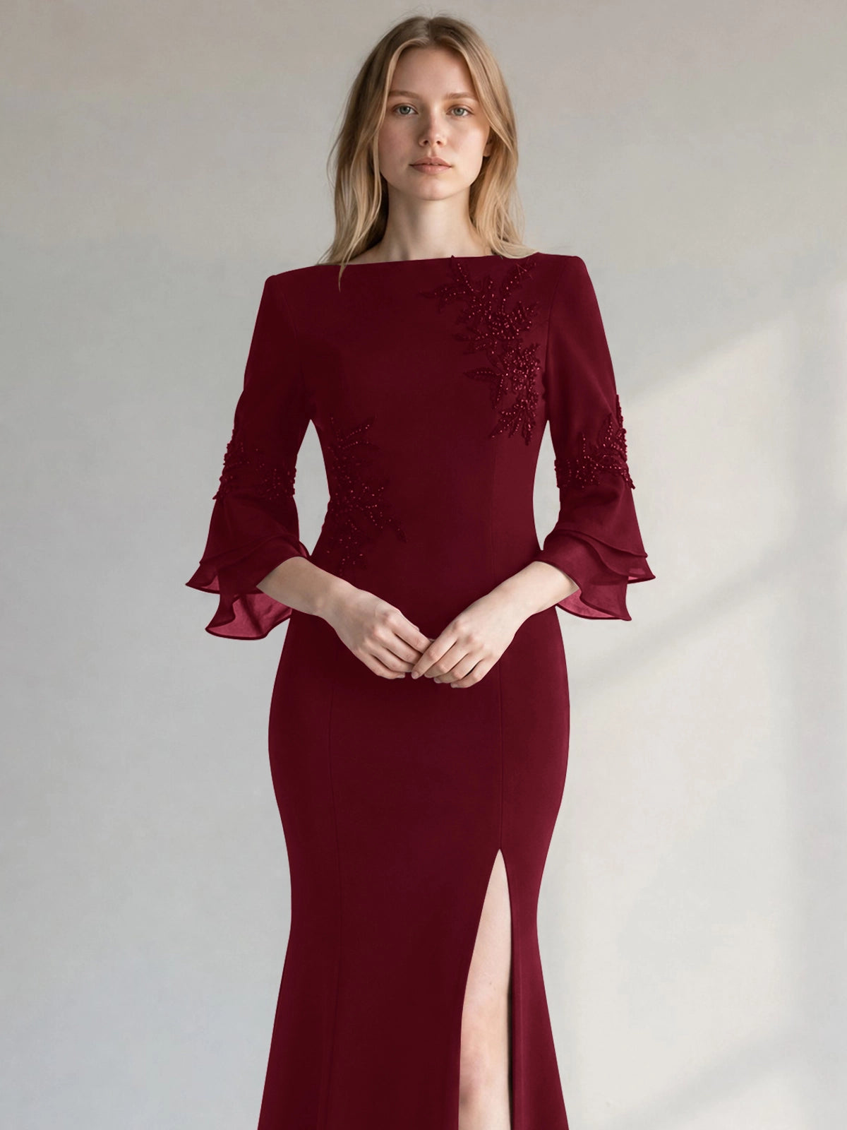 Chiffon Mother of the Bride Dress with 3/4 Sleeves