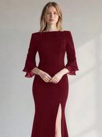 Chiffon Mother of the Bride Dress with 3/4 Sleeves