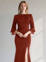 Chiffon Mother of the Bride Dress with 3/4 Sleeves