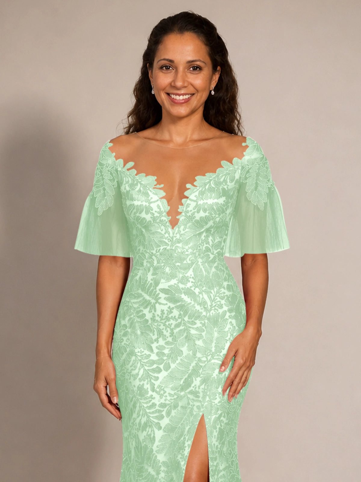 Mermaid Mother of the Bride Dress with V-neck 
