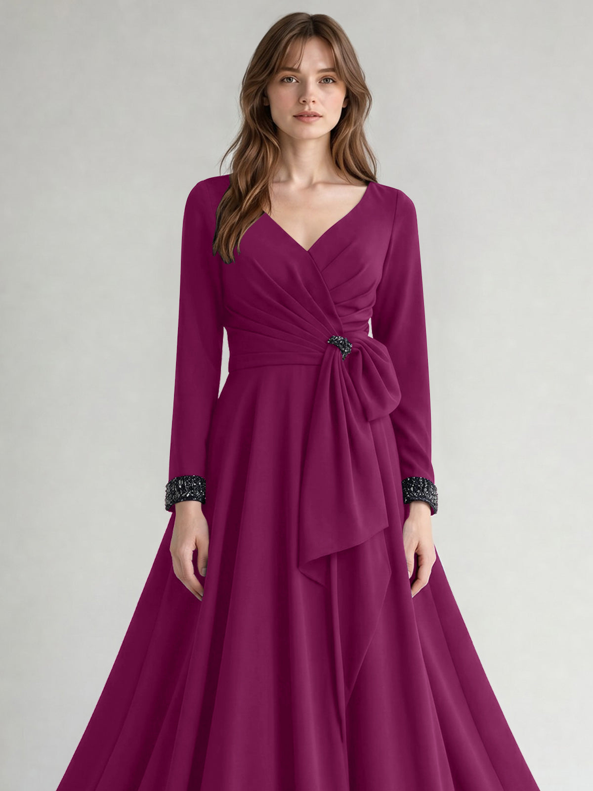 Stretch Satin Mother of the Bride Dress with Crystal