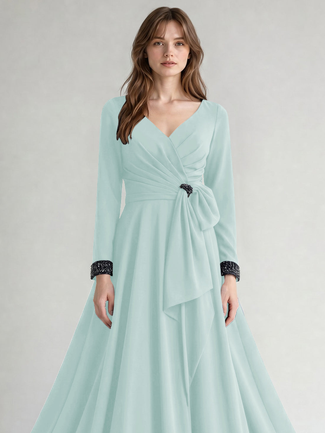 Stretch Satin Mother of the Bride Dress with Crystal
