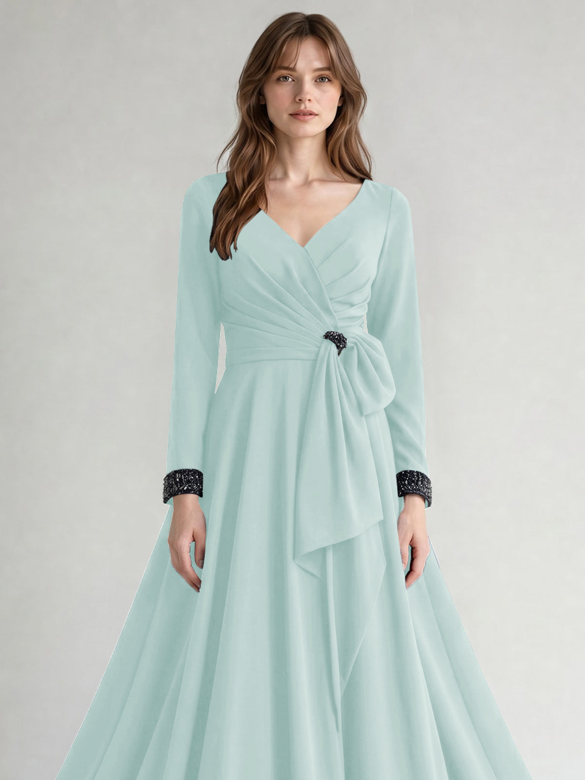 Stretch Satin Mother of the Bride Dress with Crystal