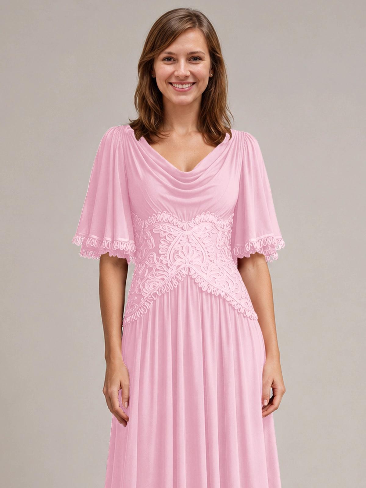 Cowl Neck Mother of the Bride Dress with Applique 