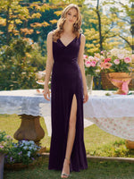 Velvet Bridesmaid Dress with Slit 
