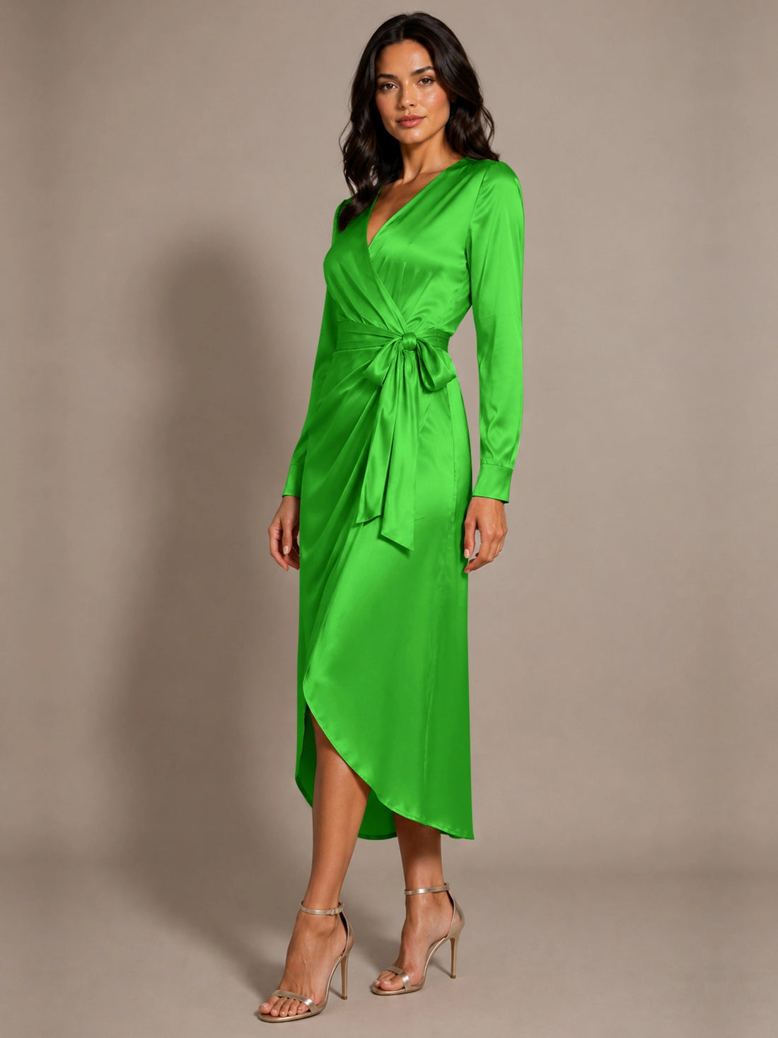 Silk-like Mother of the Bride Dress with Self-Tie Sash 