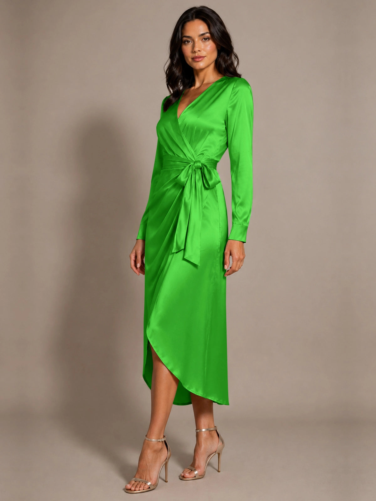Silk-like Mother of the Bride Dress with Self-Tie Sash 