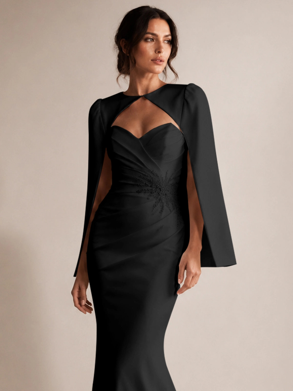 Stretch Satin Wedding Dress with Cape