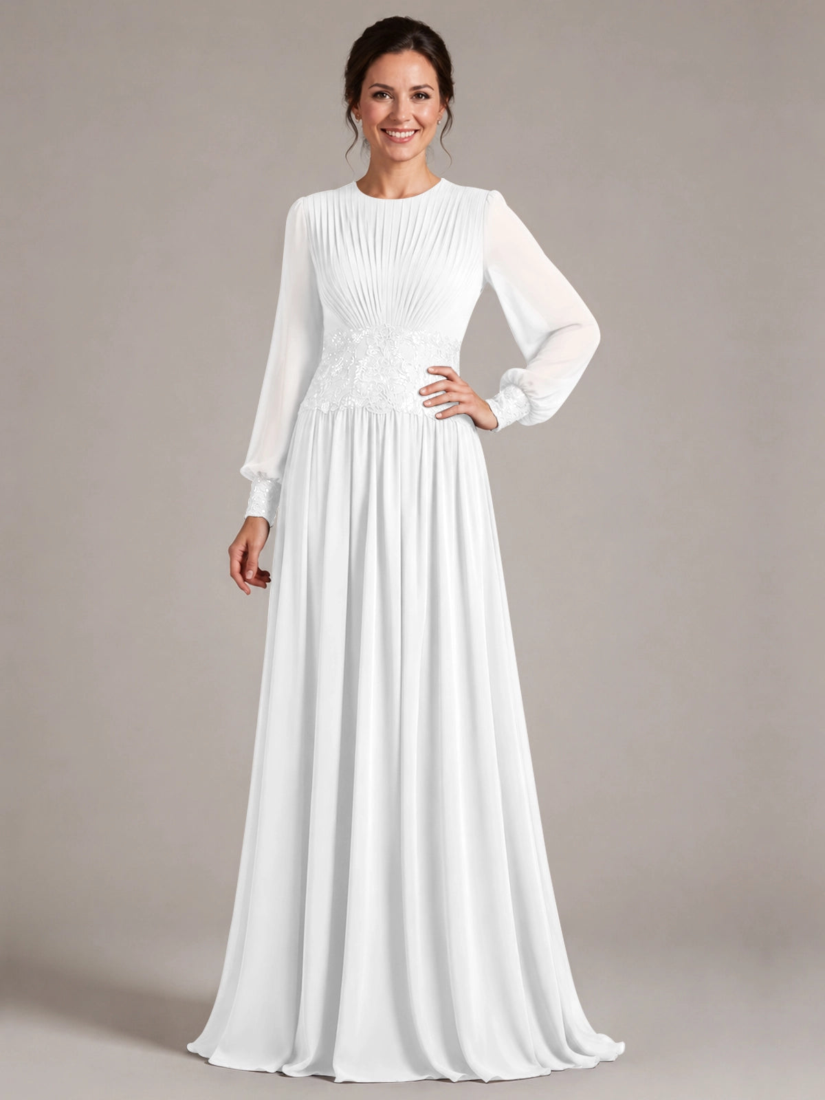 Chiffon Mother of the Bride Dress with Jewel Neckline 