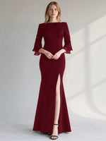 Chiffon Mother of the Bride Dress with 3/4 Sleeves