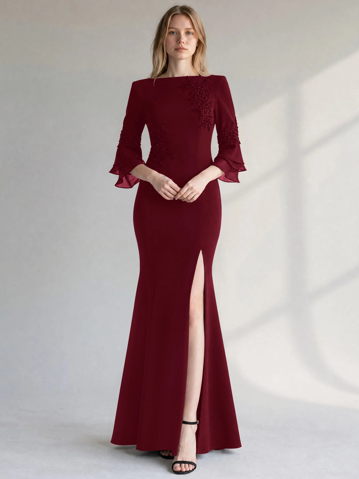 Chiffon Mother of the Bride Dress with 3/4 Sleeves