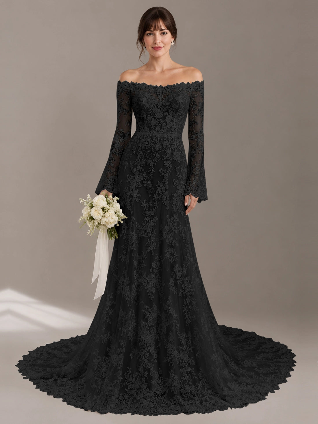 Lace Wedding Dress with Off-the-Shoulder 