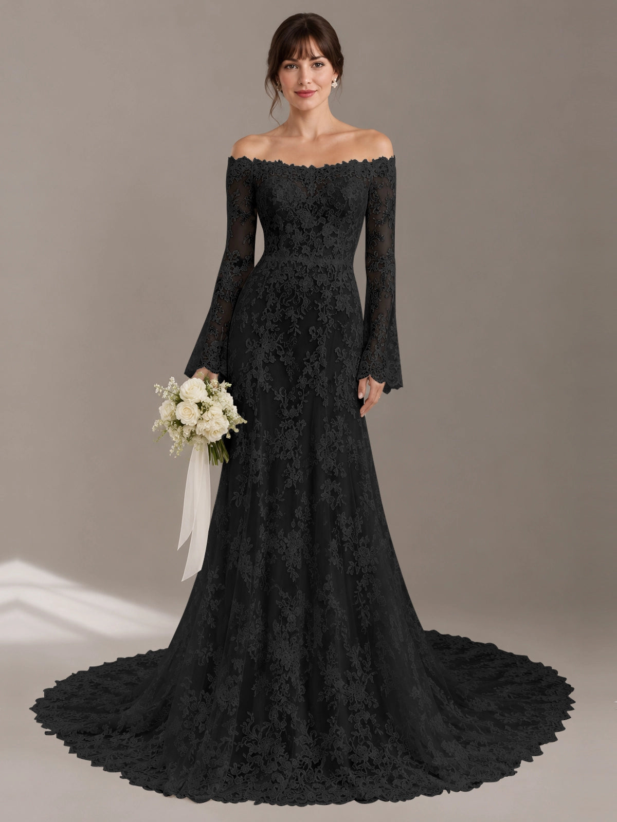 Lace Wedding Dress with Off-the-Shoulder 