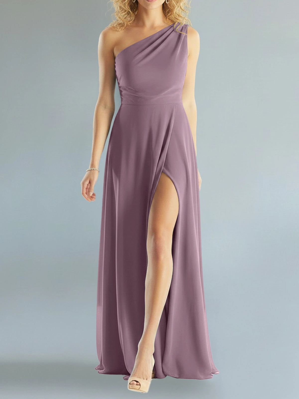 One-Shoulder Bridesmaid Dress with Slit