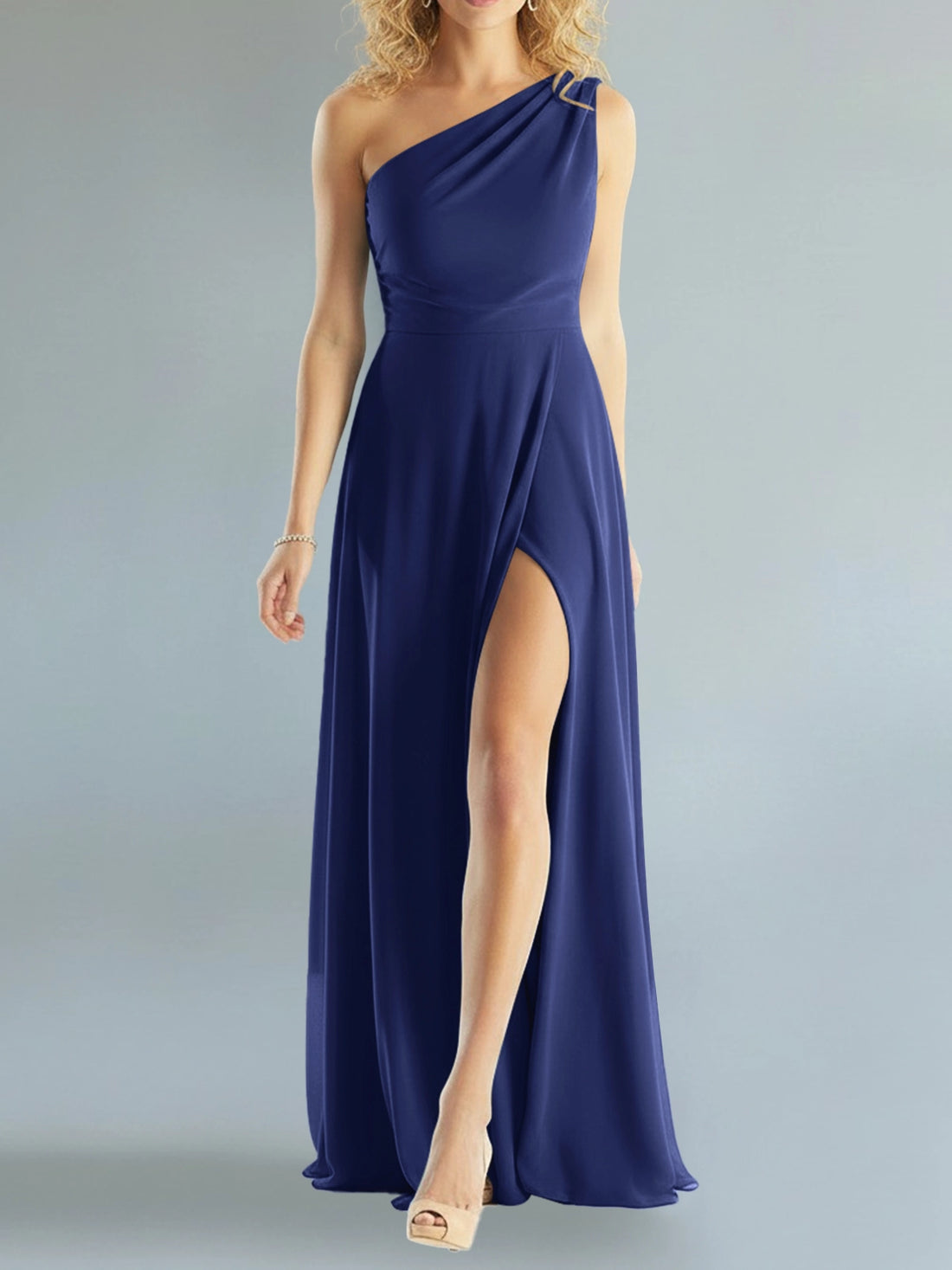 One-Shoulder Bridesmaid Dress with Slit