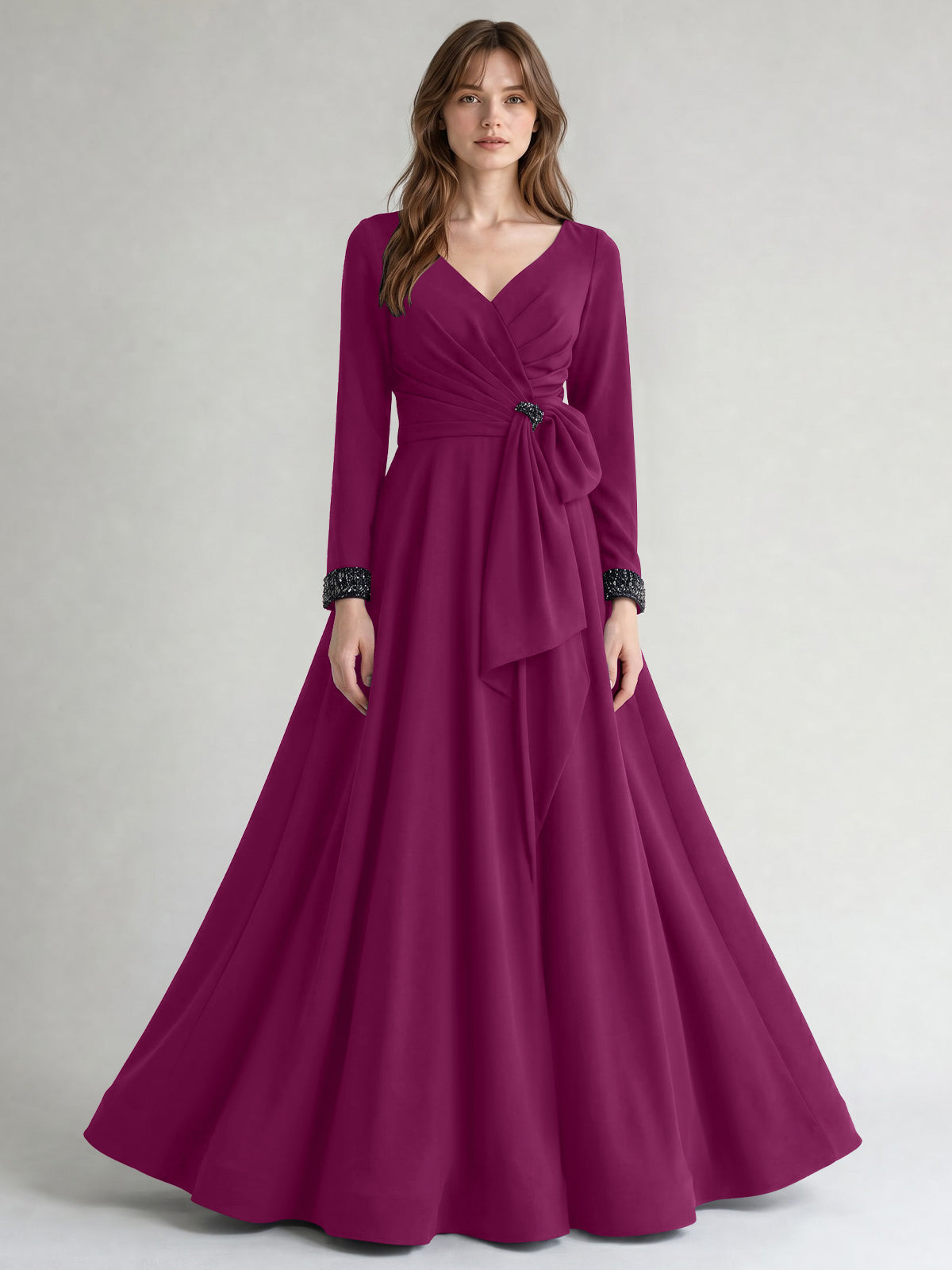 Stretch Satin Mother of the Bride Dress with Crystal