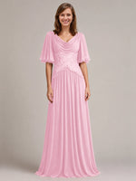 Cowl Neck Mother of the Bride Dress with Applique 