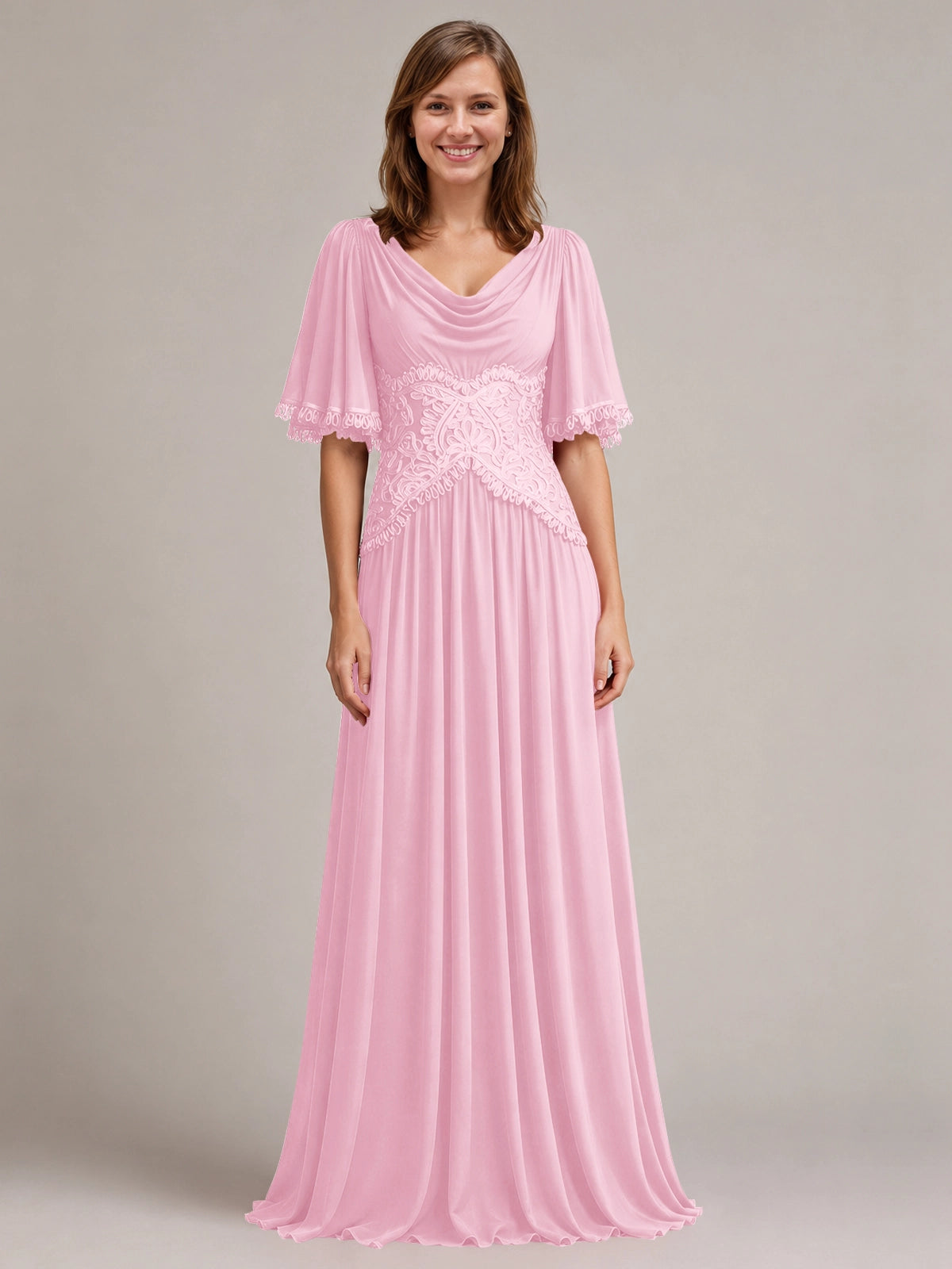 Cowl Neck Mother of the Bride Dress with Applique 